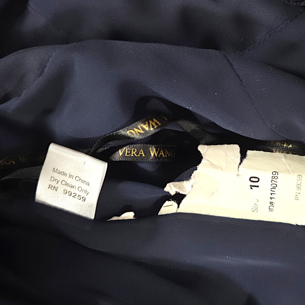 Vera Wang Maids Gown Mermaid Bow Back Satin Chiffon Navy Blue 10 - Picture 5 of 10